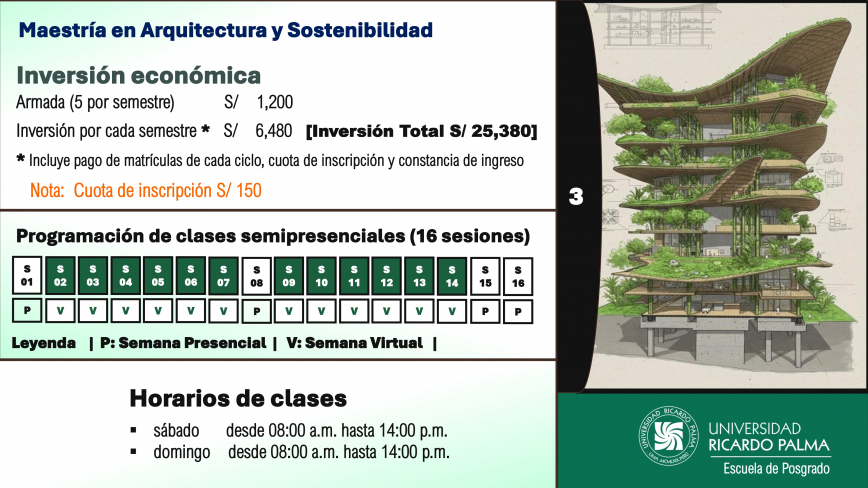 Mae tría enArquitectura y So tenibilidadIn cripción al proce o de admi ión 2026-IIA. Pa o a pa o para pagar el derecho de in cripciónGenere ha ta el día miércole  12 de ago to de 2026 el documento de