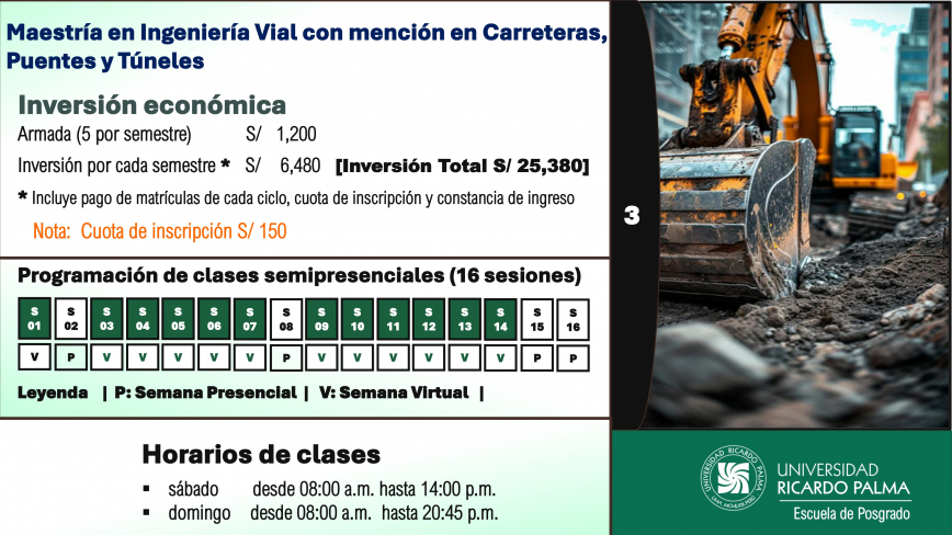 Mae tría enIngeniería Vial con Mención en Carretera , Puente  y Túnele In cripción al proce o de admi ión 2026-IIA. Pa o a pa o para pagar el derecho de in cripciónGenere ha ta el día miércole  12 de